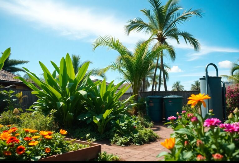 How can I create a sustainable tropical garden using organic practices?