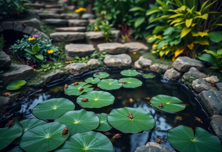 How can I design a water garden that attracts frogs and beneficial wildlife?