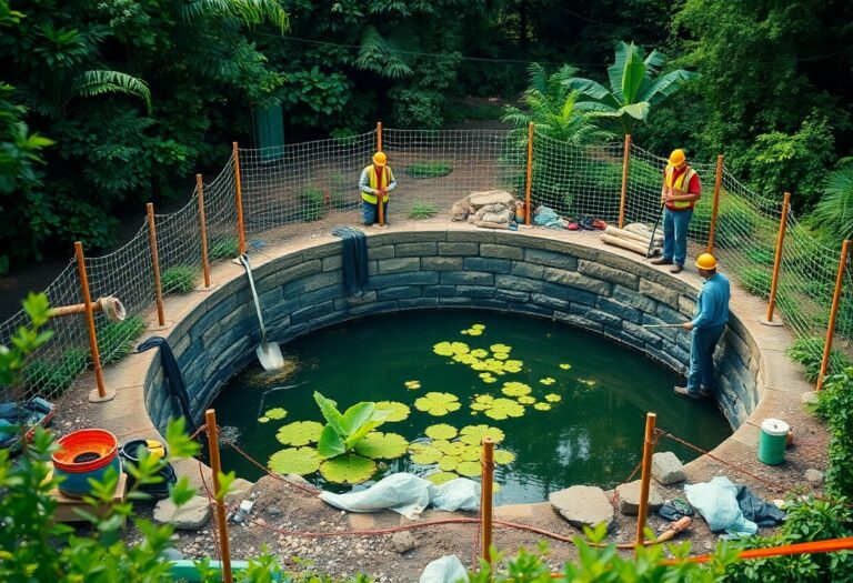 What safety measures are necessary when constructing a deep garden pond?