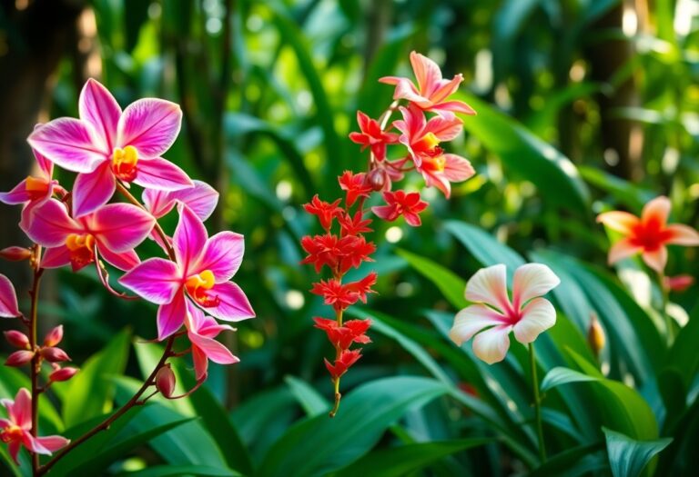 Which exotic flowering plants thrive in humid, warm conditions?