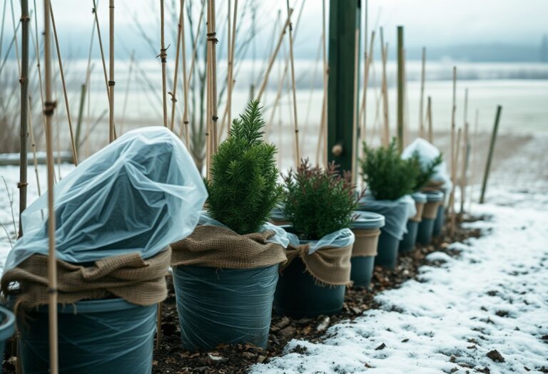 How can I protect potted plants from frost and wind damage?