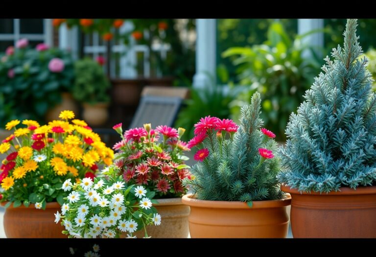 What seasonal container garden themes can I try in spring, summer, fall, and winter?